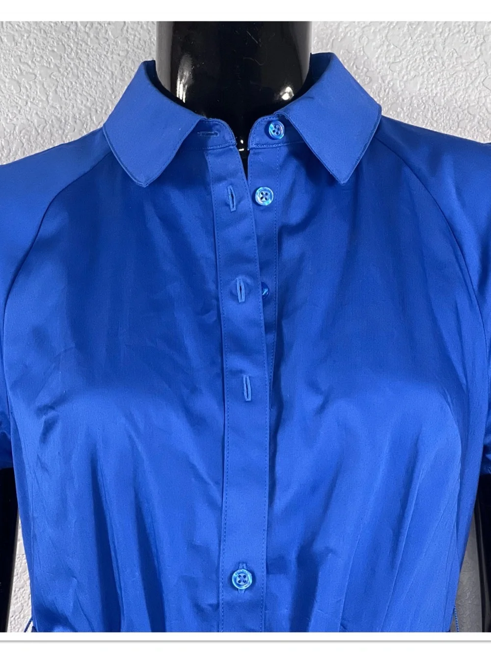 Kate Spade NY Classic Blue Button Up Shirt Dress Waist Tie Sz M Cotton Blend